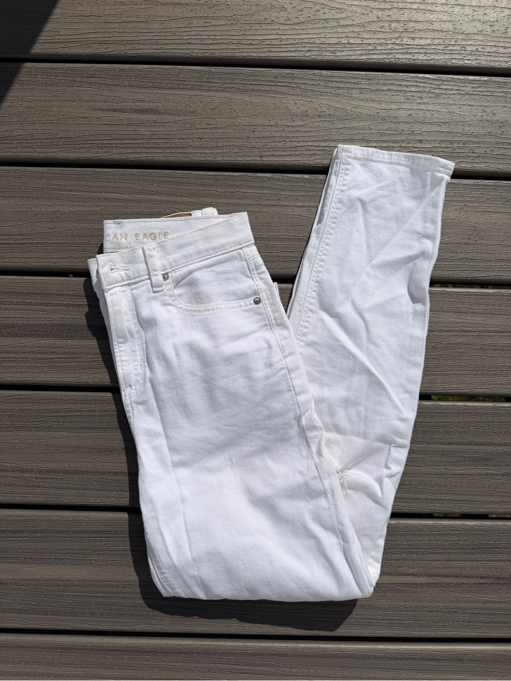 American Eagle White Ripped Skinny Jeans 2 Long